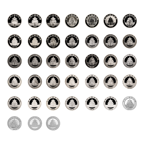 1989-2026chinese panda 999 silver coin 38 pieces（1oz/ 30g）(NGC